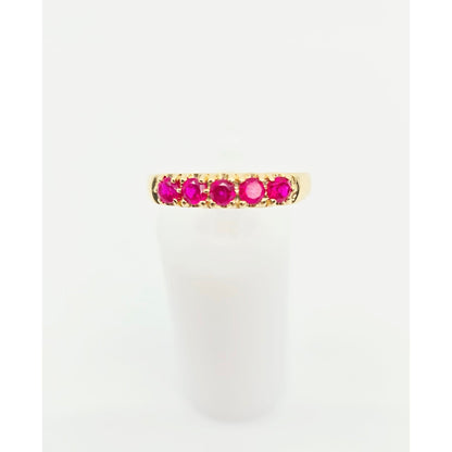 14K Yellow Gold Single Row 5 Ruby Stone Ring
