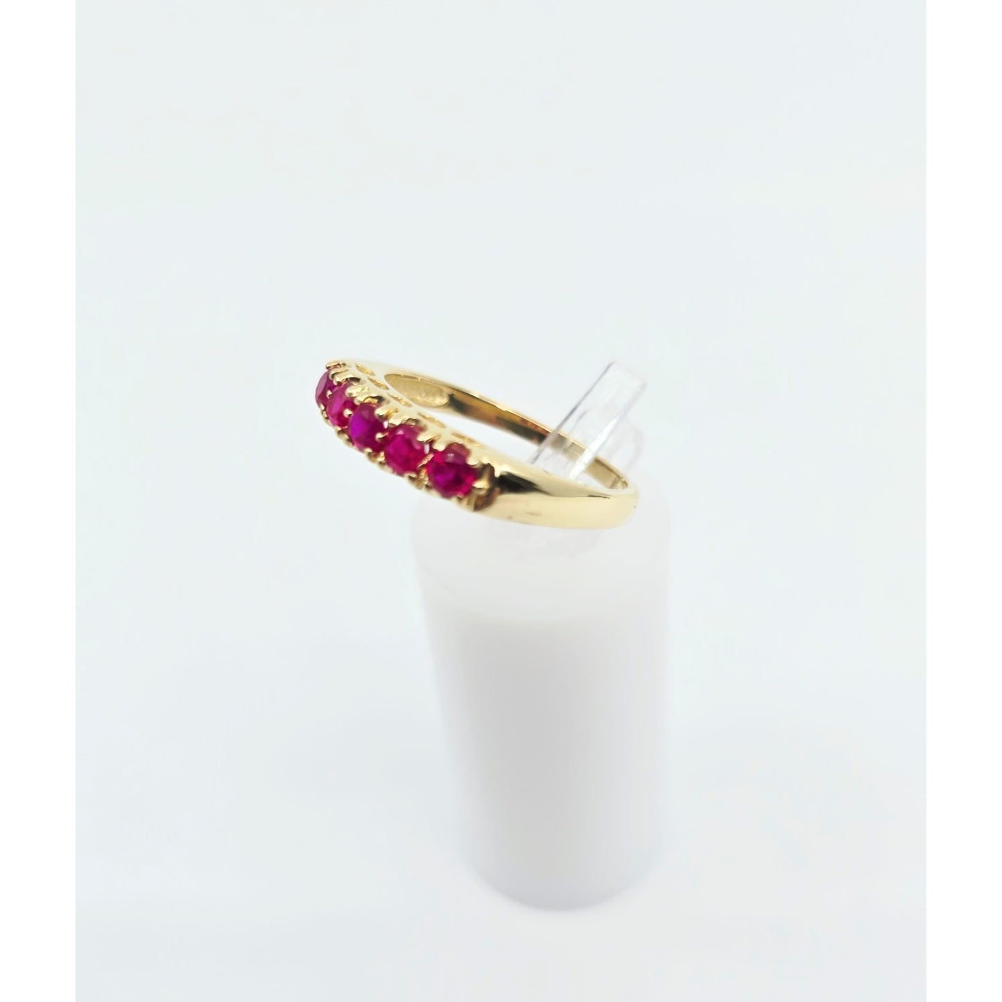 14K Yellow Gold Single Row 5 Ruby Stone Ring