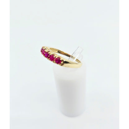 14K Yellow Gold Single Row 5 Ruby Stone Ring