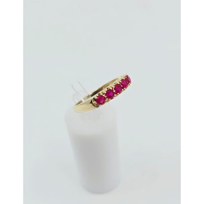 14K Yellow Gold Single Row 5 Ruby Stone Ring