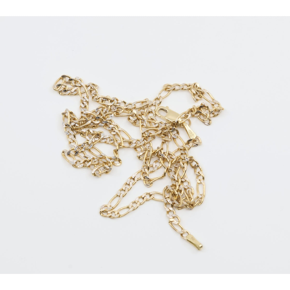 14K Two Tone Gold Diamond Cut Figaro Link Chain Necklace