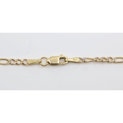 14K Two Tone Gold Diamond Cut Figaro Link Chain Necklace