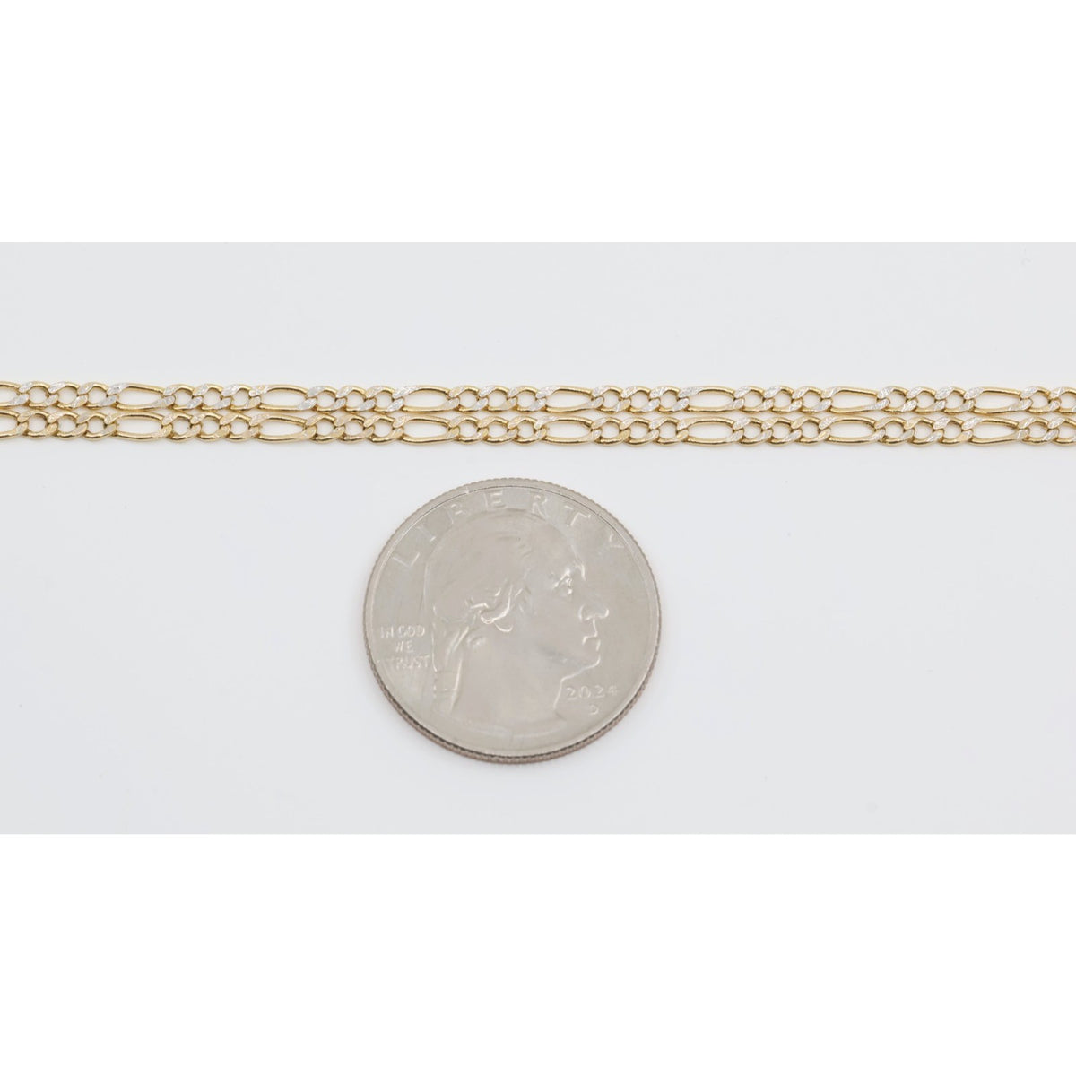 14K Two Tone Gold Diamond Cut Figaro Link Chain Necklace