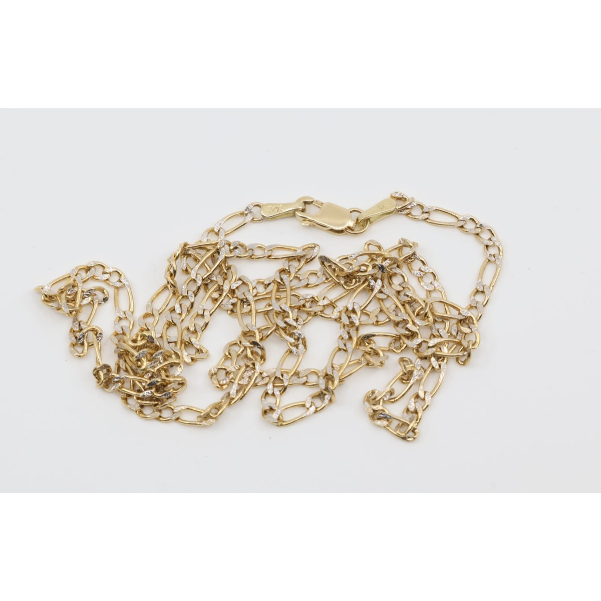14K Two Tone Gold Diamond Cut Figaro Link Chain Necklace