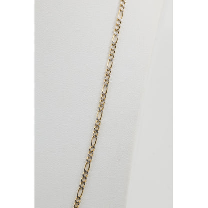 14K Two Tone Gold Diamond Cut Figaro Link Chain Necklace
