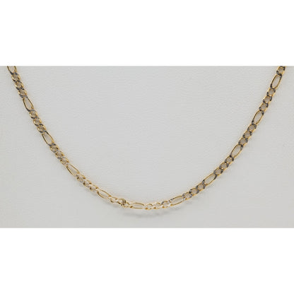 14K Two Tone Gold Diamond Cut Figaro Link Chain Necklace