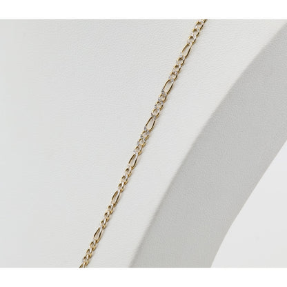 14K Two Tone Gold Diamond Cut Figaro Link Chain Necklace
