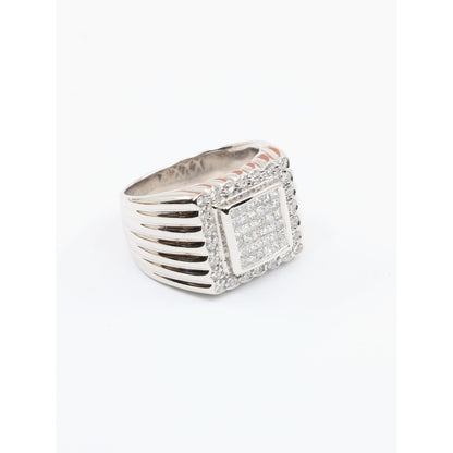 14K White Gold Princess Cut Diamond Cluster Halo Men's Ring