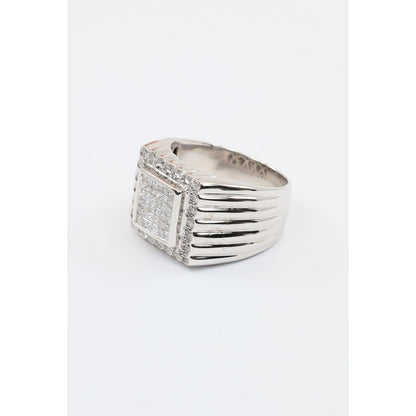 14K White Gold Princess Cut Diamond Cluster Halo Men's Ring