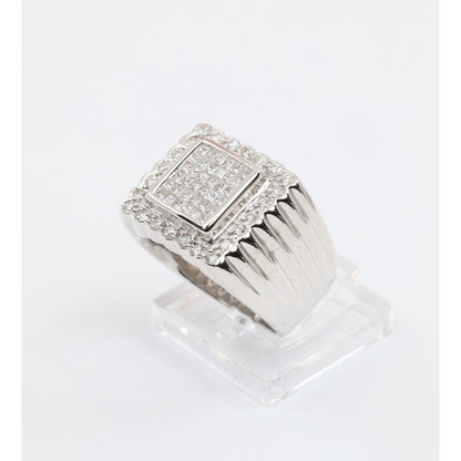 14K White Gold Princess Cut Diamond Cluster Halo Men's Ring