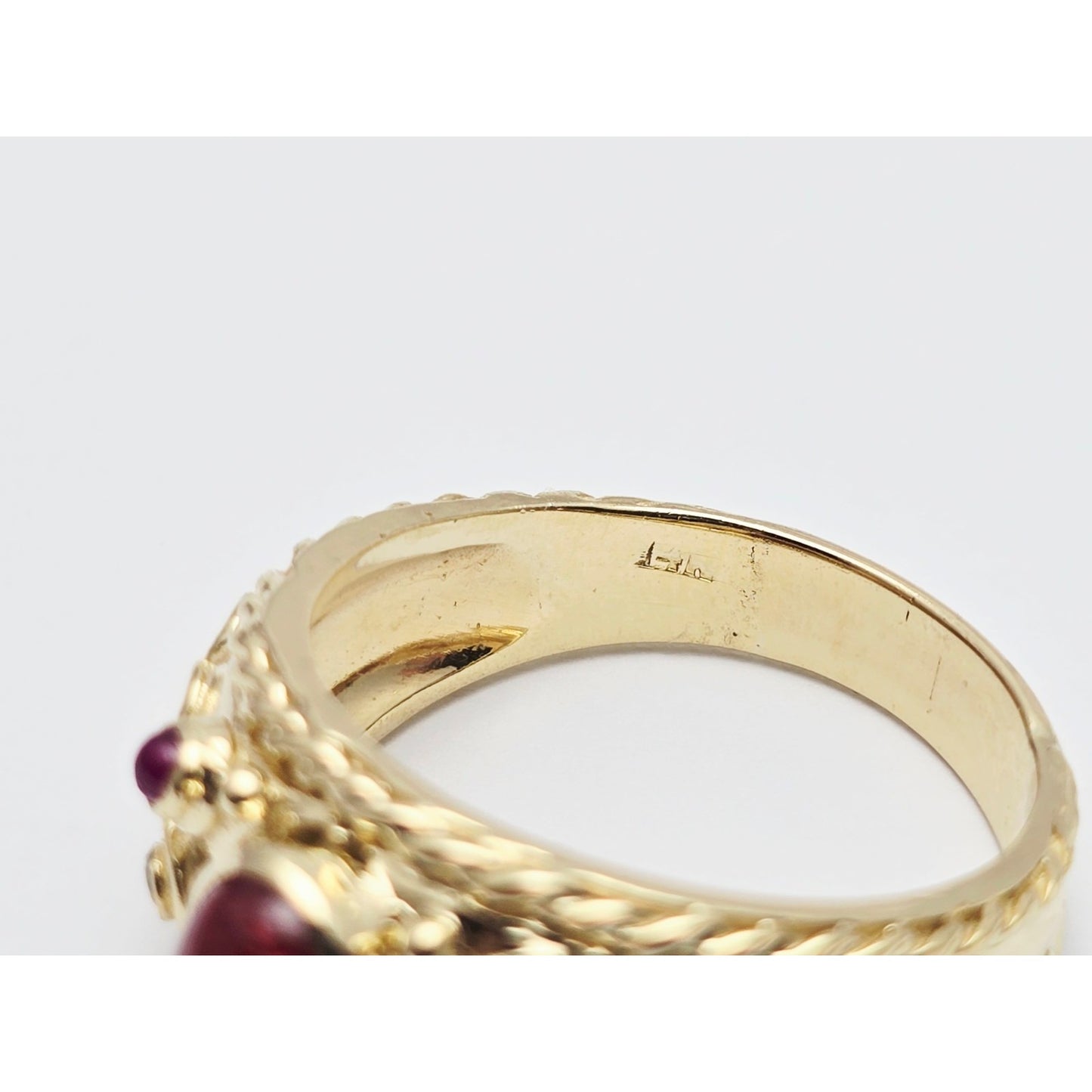 14K Yellow Gold Cabochon Ruby & Diamond Wide Band Ring