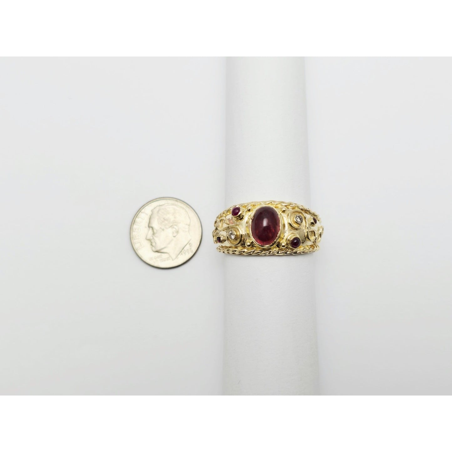 14K Yellow Gold Cabochon Ruby & Diamond Wide Band Ring