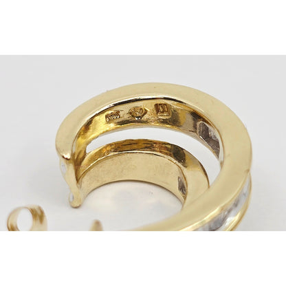 14K Yellow Gold Half Hoop Crescent Baguette Diamond Stud Earrings