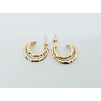 14K Yellow Gold Half Hoop Crescent Baguette Diamond Stud Earrings