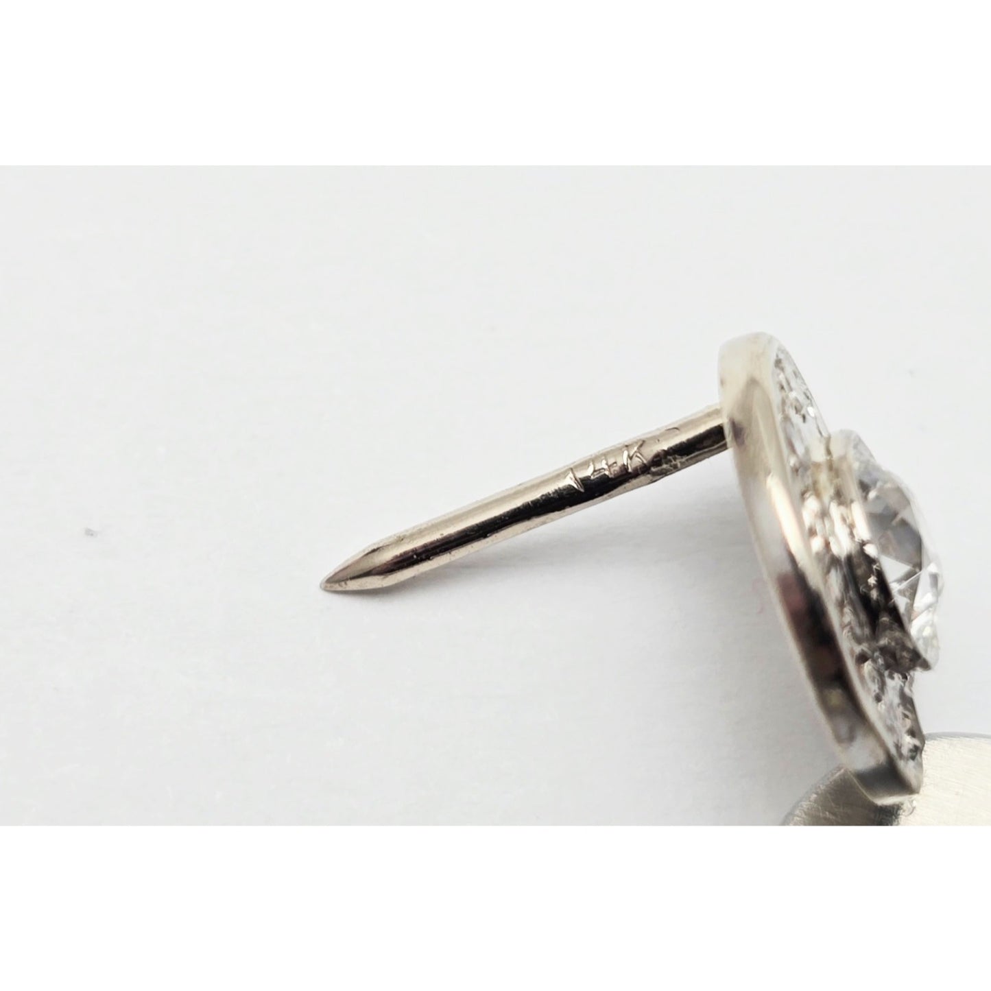 14K White Gold Round Diamond Tie Tack Label Pin