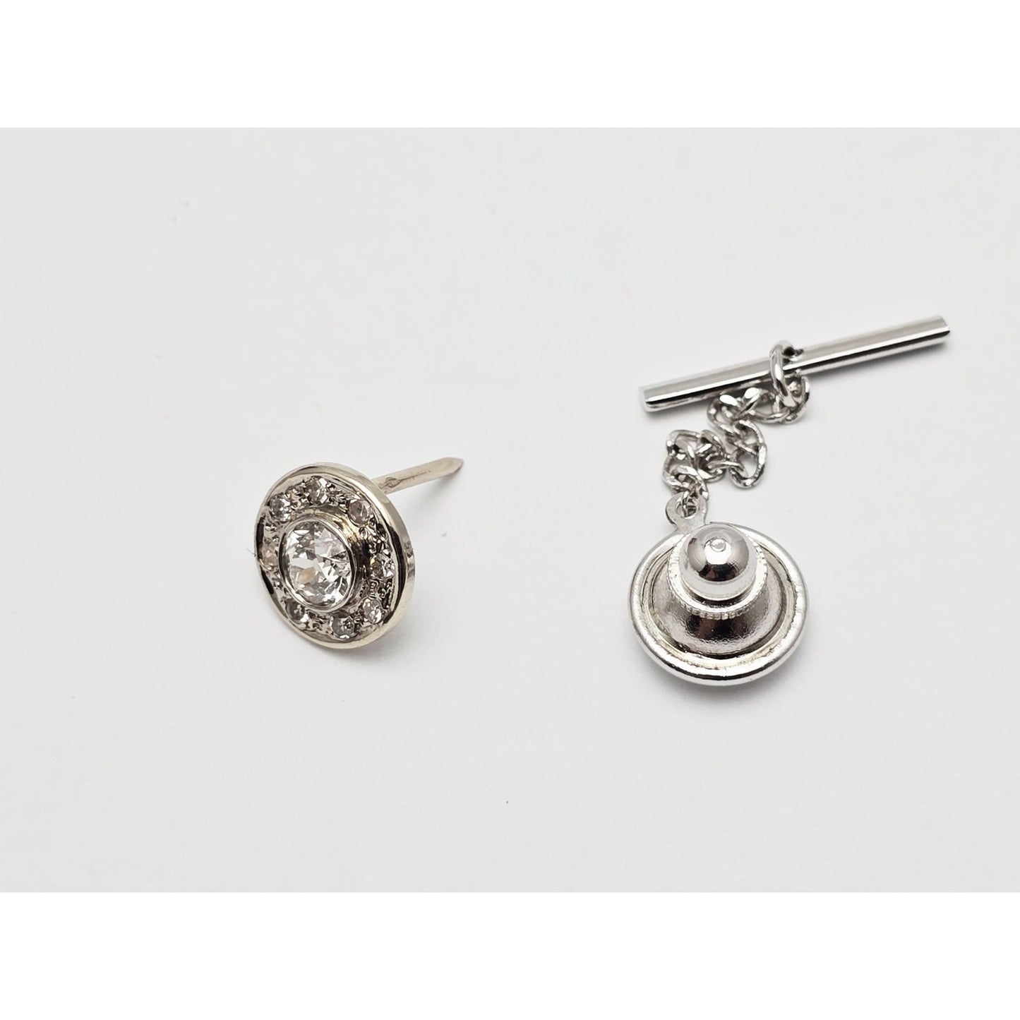 14K White Gold Round Diamond Tie Tack Label Pin