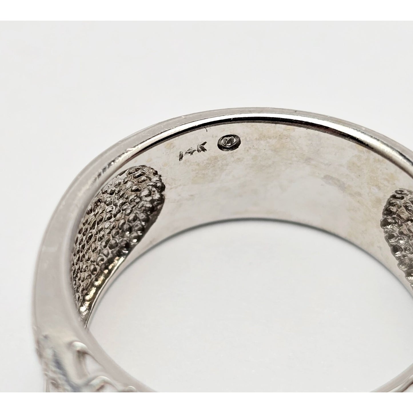 14K Karat White Gold Round Cut Diamond Wide Band Ring