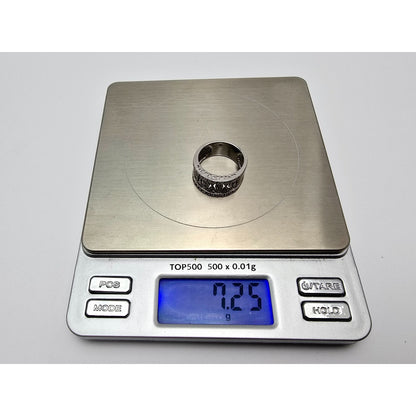 14K Karat White Gold Round Cut Diamond Wide Band Ring