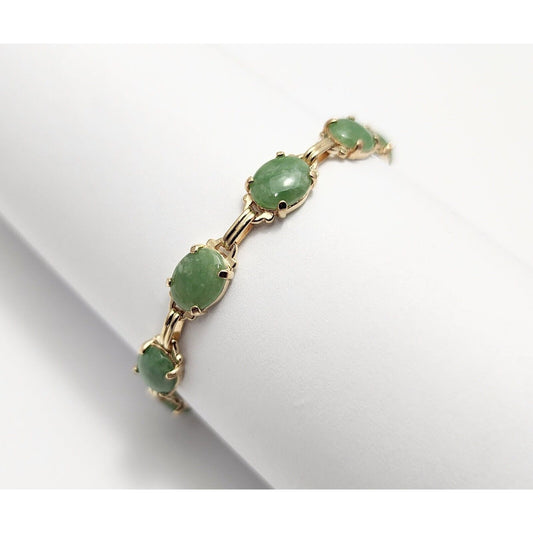 14K Yellow Gold Green Jade Jadeite Link Bracelet