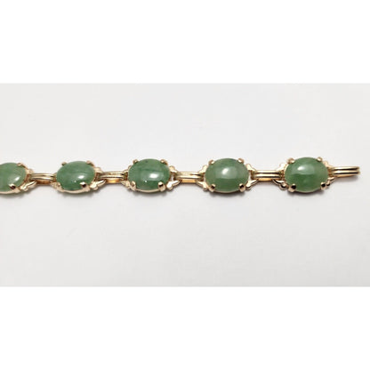 14K Yellow Gold Green Jade Jadeite Link Bracelet