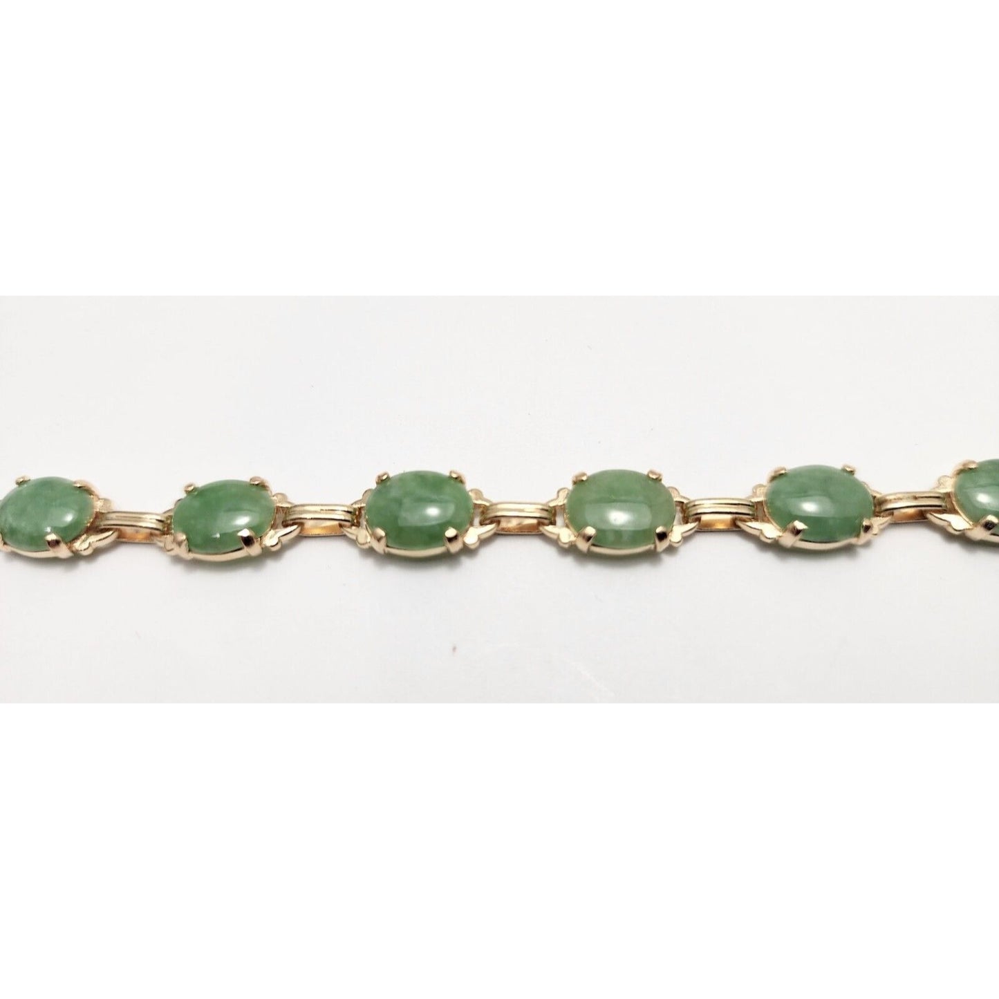 14K Yellow Gold Green Jade Jadeite Link Bracelet