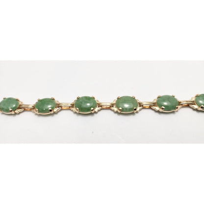 14K Yellow Gold Green Jade Jadeite Link Bracelet