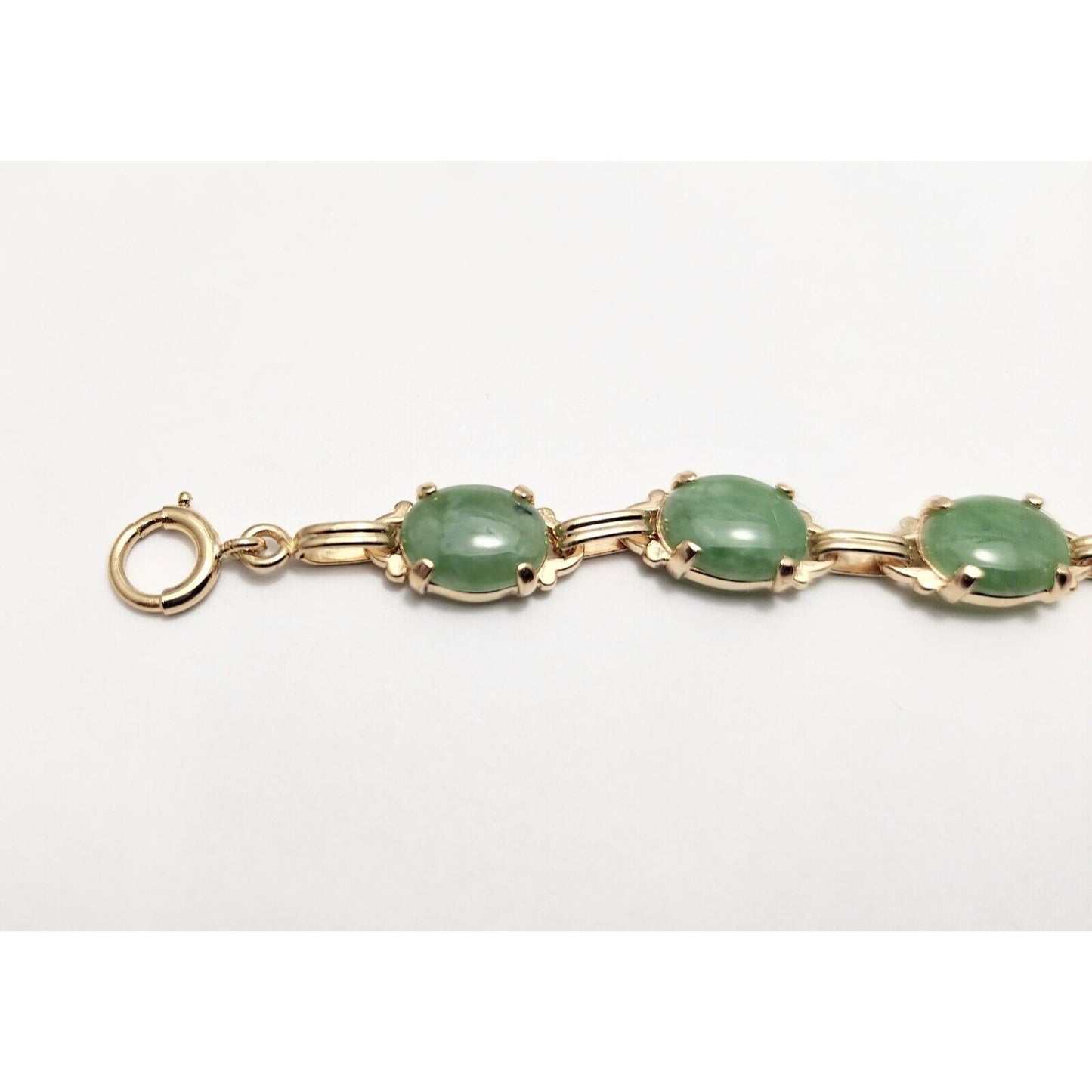 14K Yellow Gold Green Jade Jadeite Link Bracelet