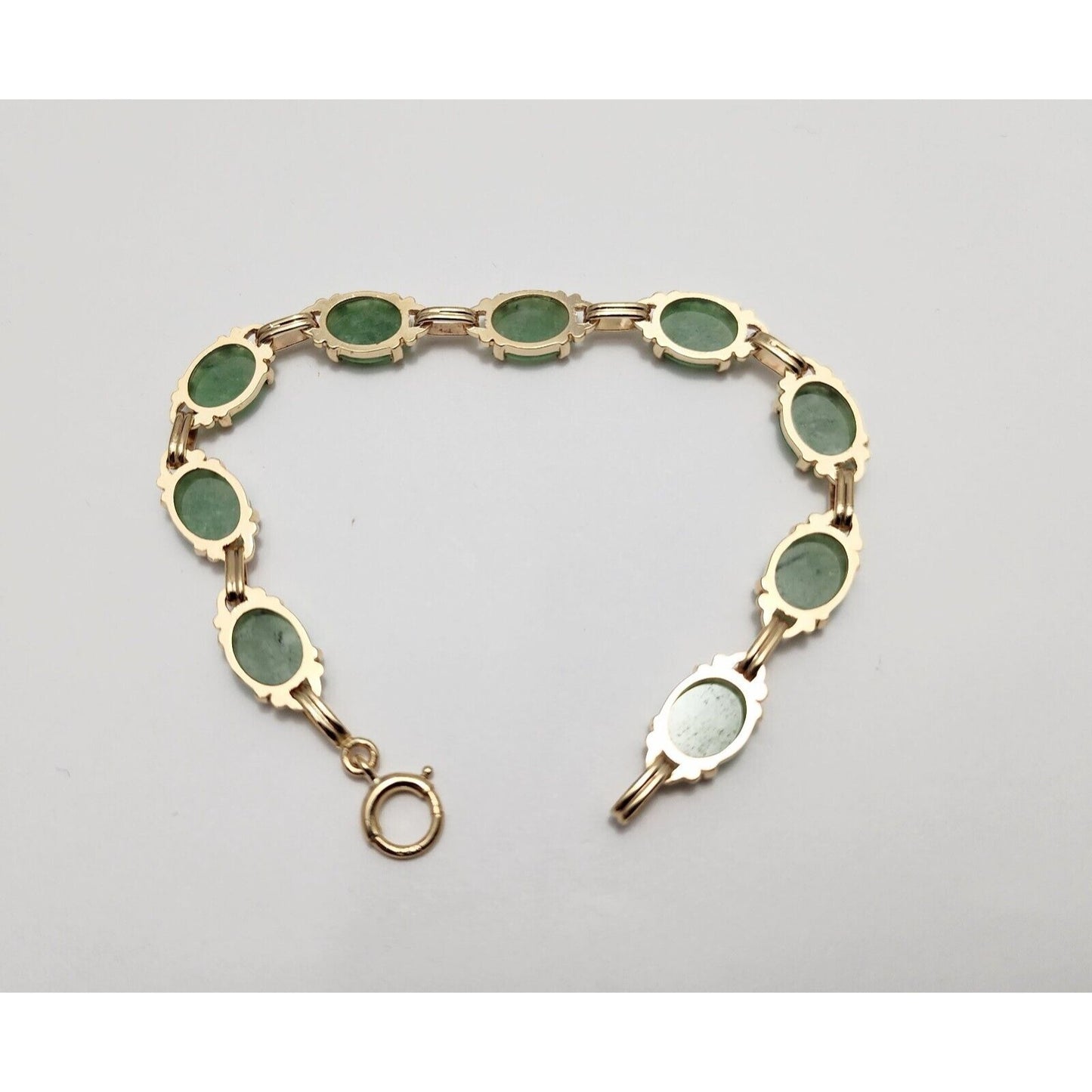 14K Yellow Gold Green Jade Jadeite Link Bracelet