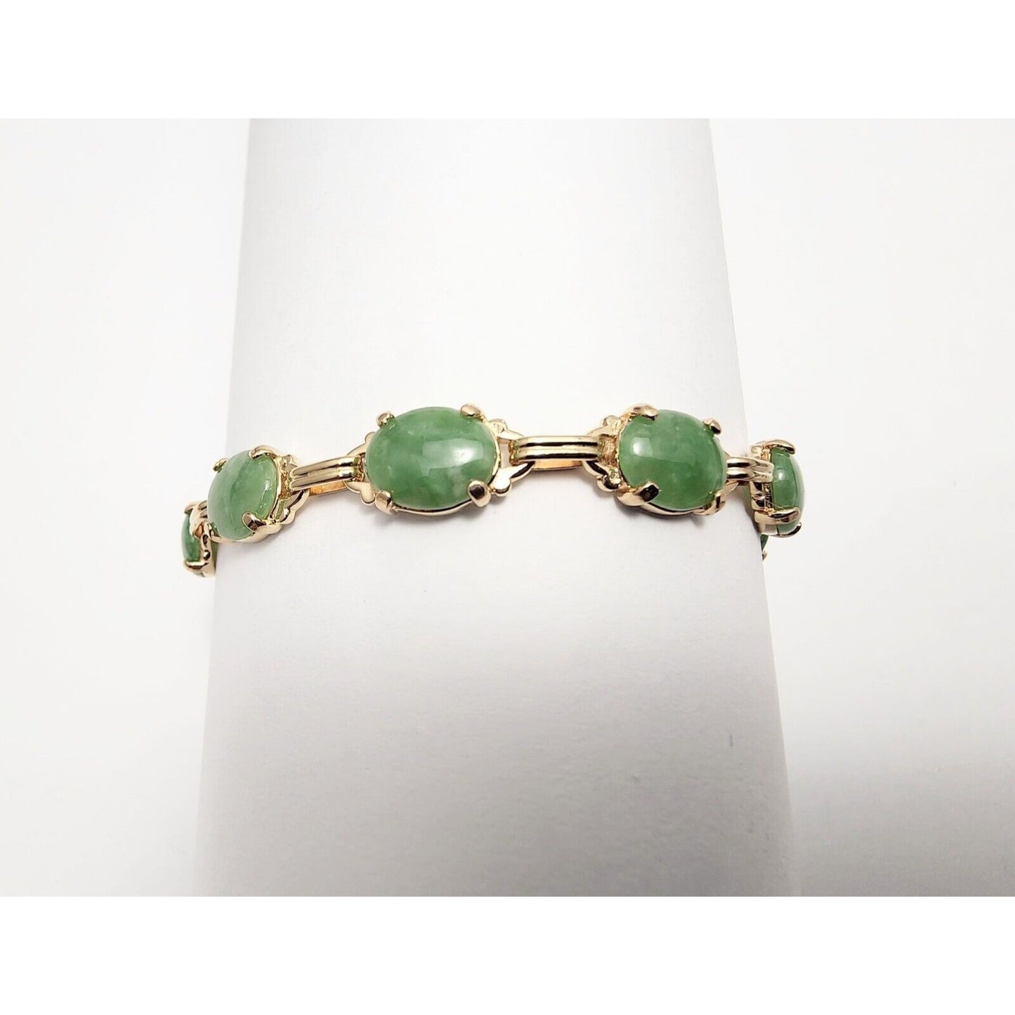 14K Yellow Gold Green Jade Jadeite Link Bracelet