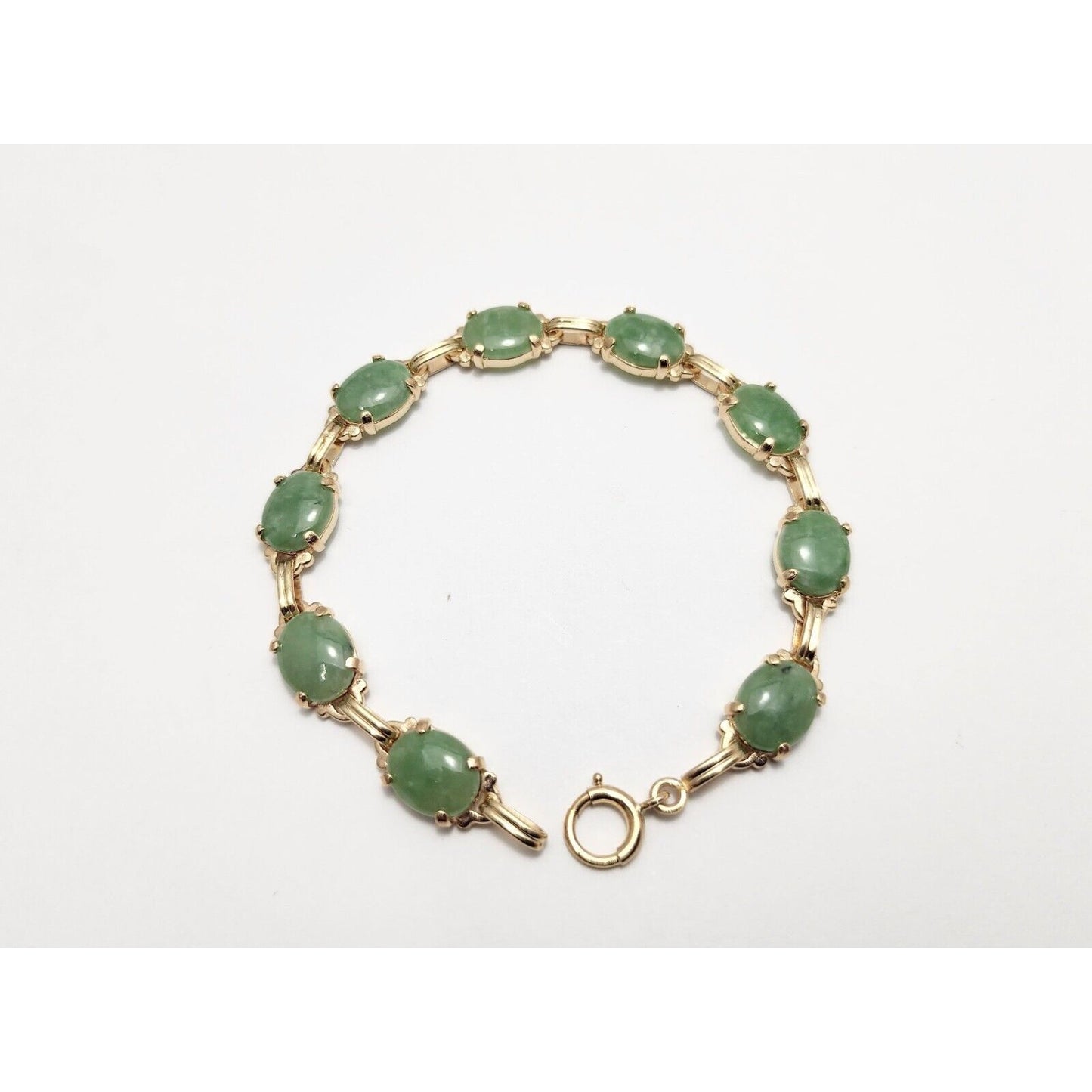 14K Yellow Gold Green Jade Jadeite Link Bracelet