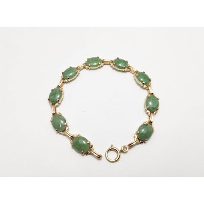 14K Yellow Gold Green Jade Jadeite Link Bracelet