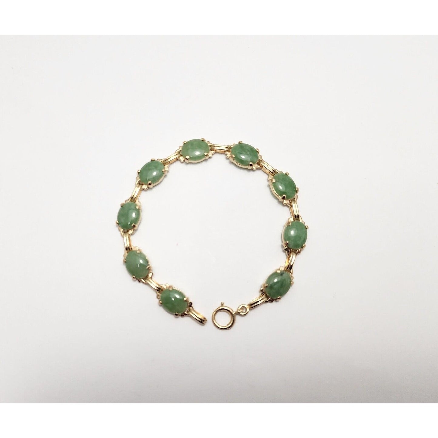 14K Yellow Gold Green Jade Jadeite Link Bracelet