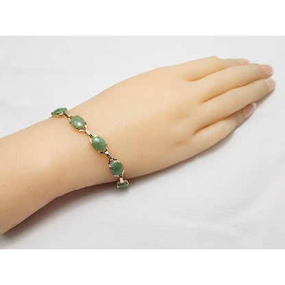 14K Yellow Gold Green Jade Jadeite Link Bracelet