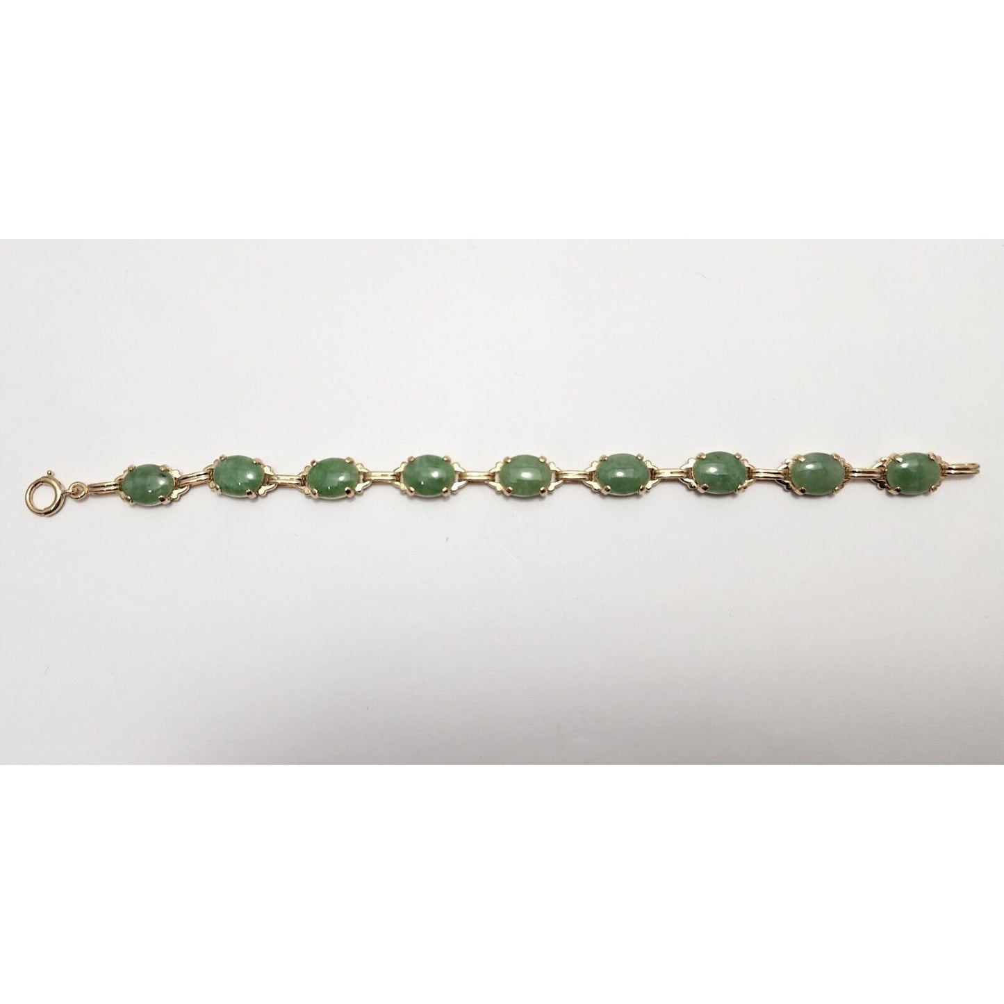 14K Yellow Gold Green Jade Jadeite Link Bracelet