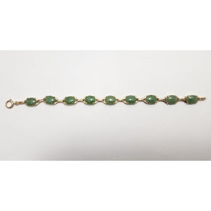 14K Yellow Gold Green Jade Jadeite Link Bracelet