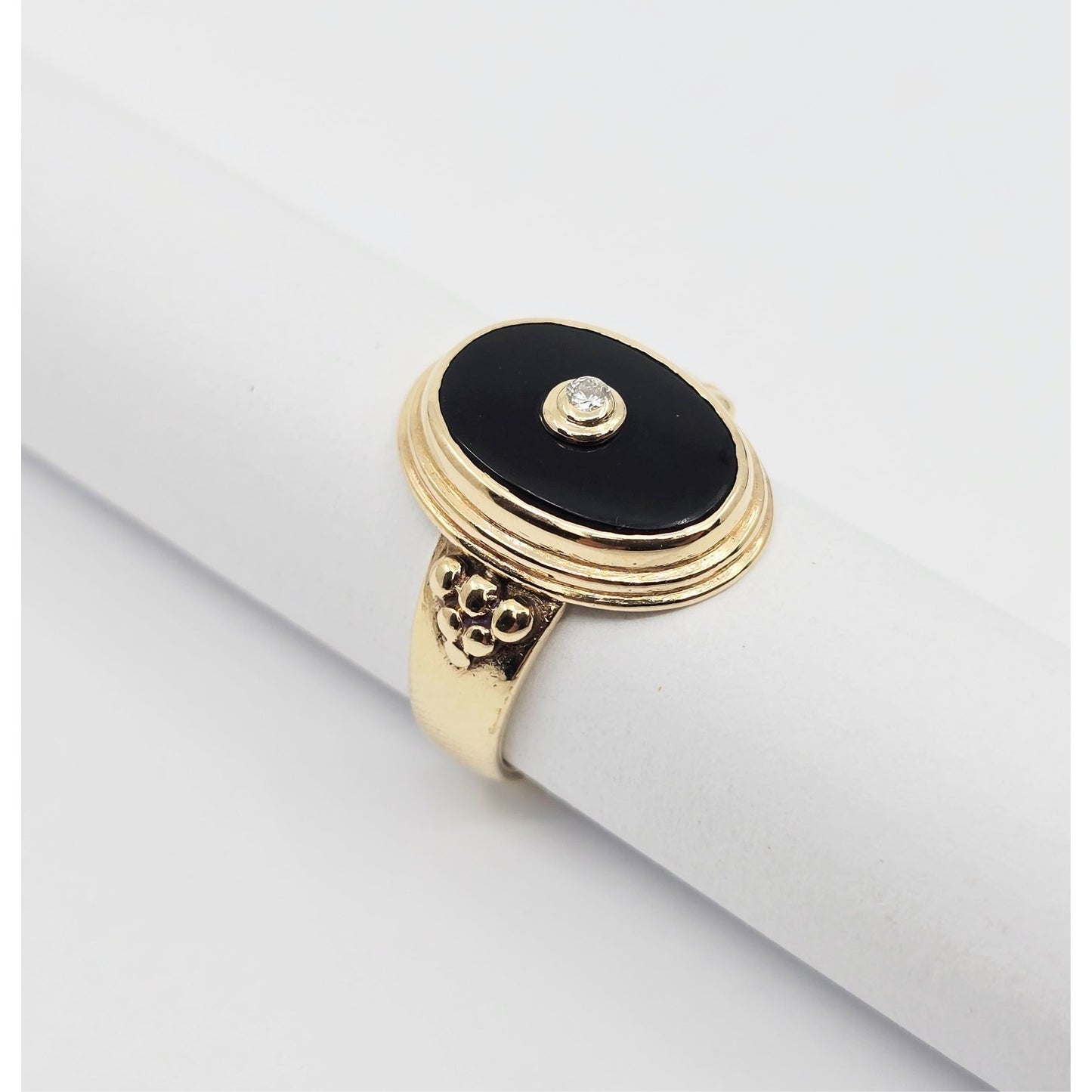 14K Yellow Gold Oval Shaped Onyx & Diamond Ring