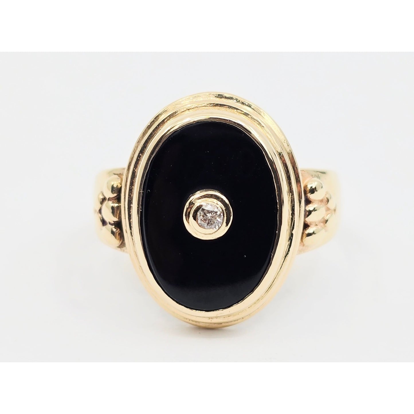 14K Yellow Gold Oval Shaped Onyx & Diamond Ring