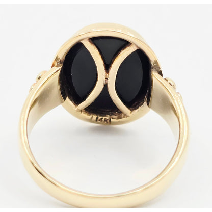 14K Yellow Gold Oval Shaped Onyx & Diamond Ring