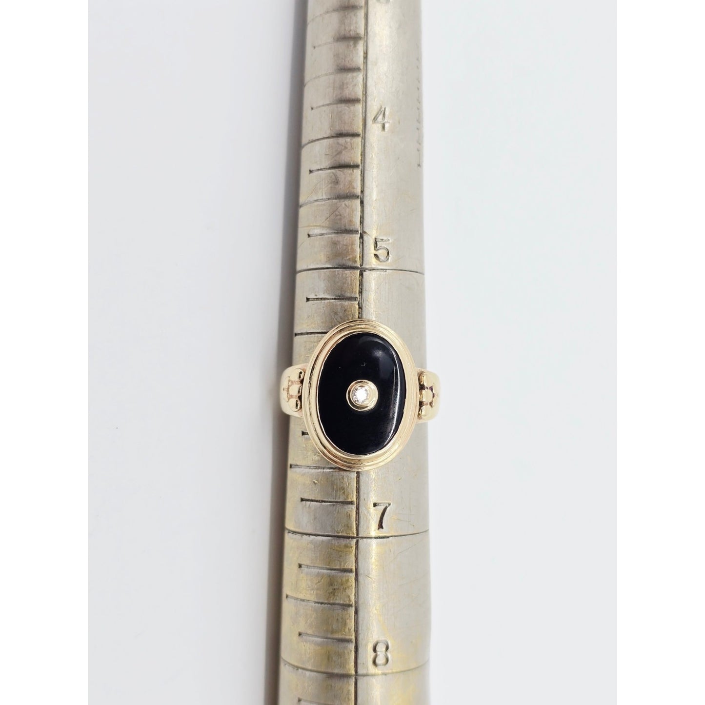 14K Yellow Gold Oval Shaped Onyx & Diamond Ring