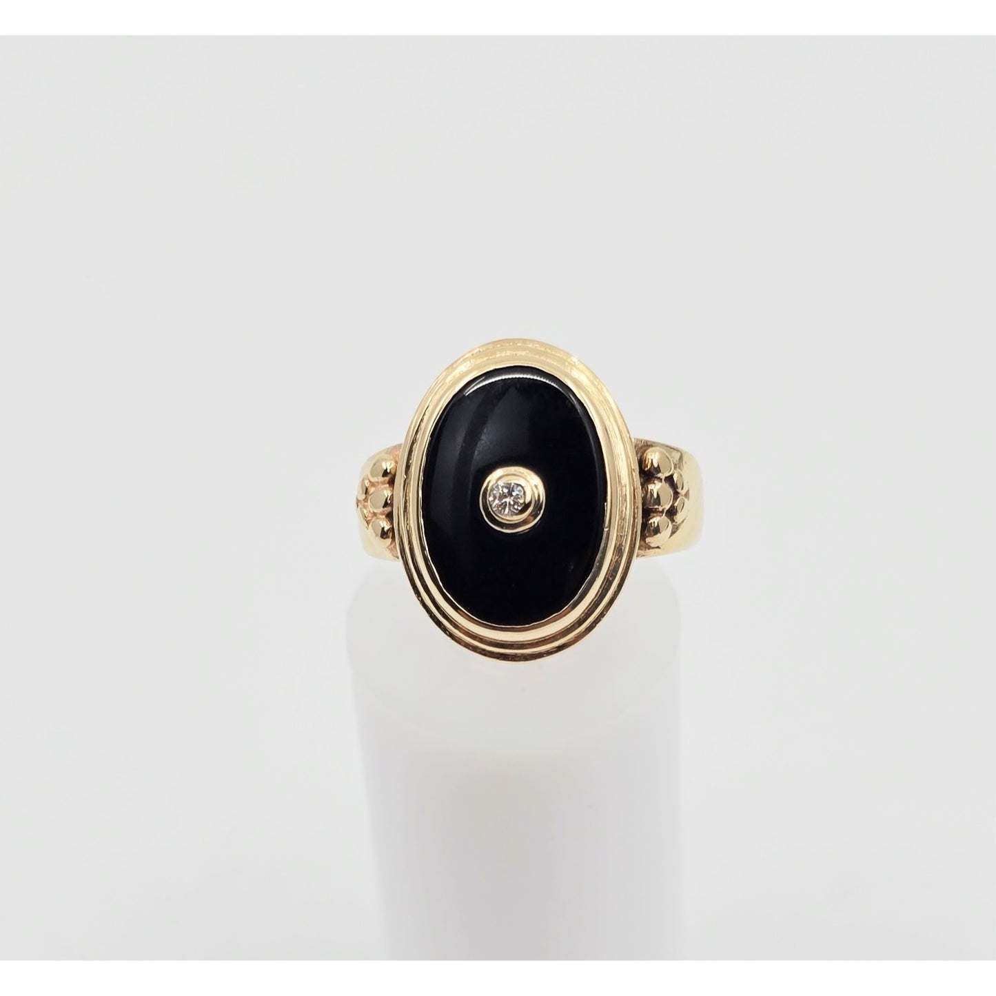 14K Yellow Gold Oval Shaped Onyx & Diamond Ring