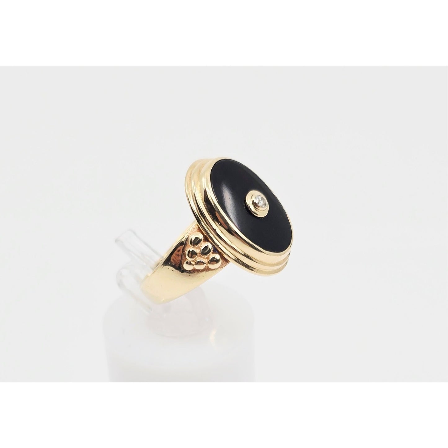 14K Yellow Gold Oval Shaped Onyx & Diamond Ring