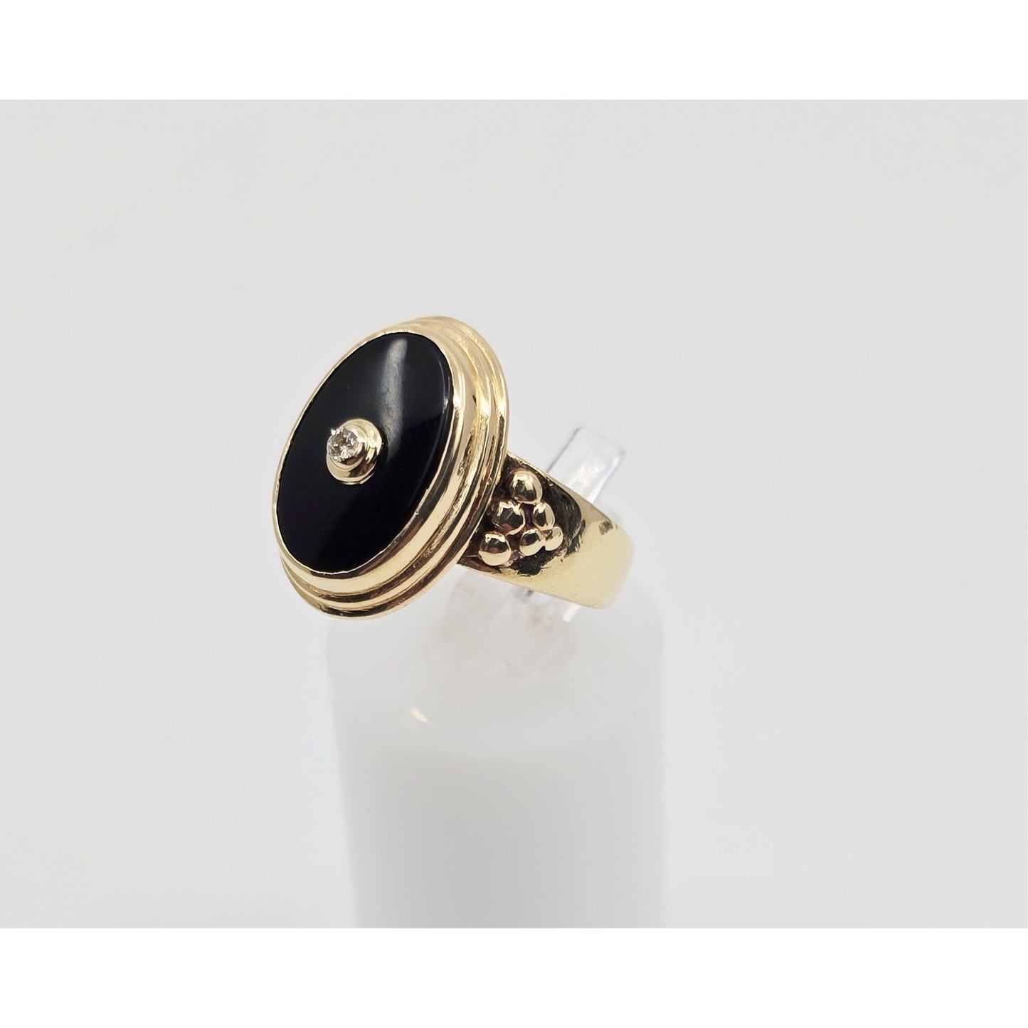 14K Yellow Gold Oval Shaped Onyx & Diamond Ring
