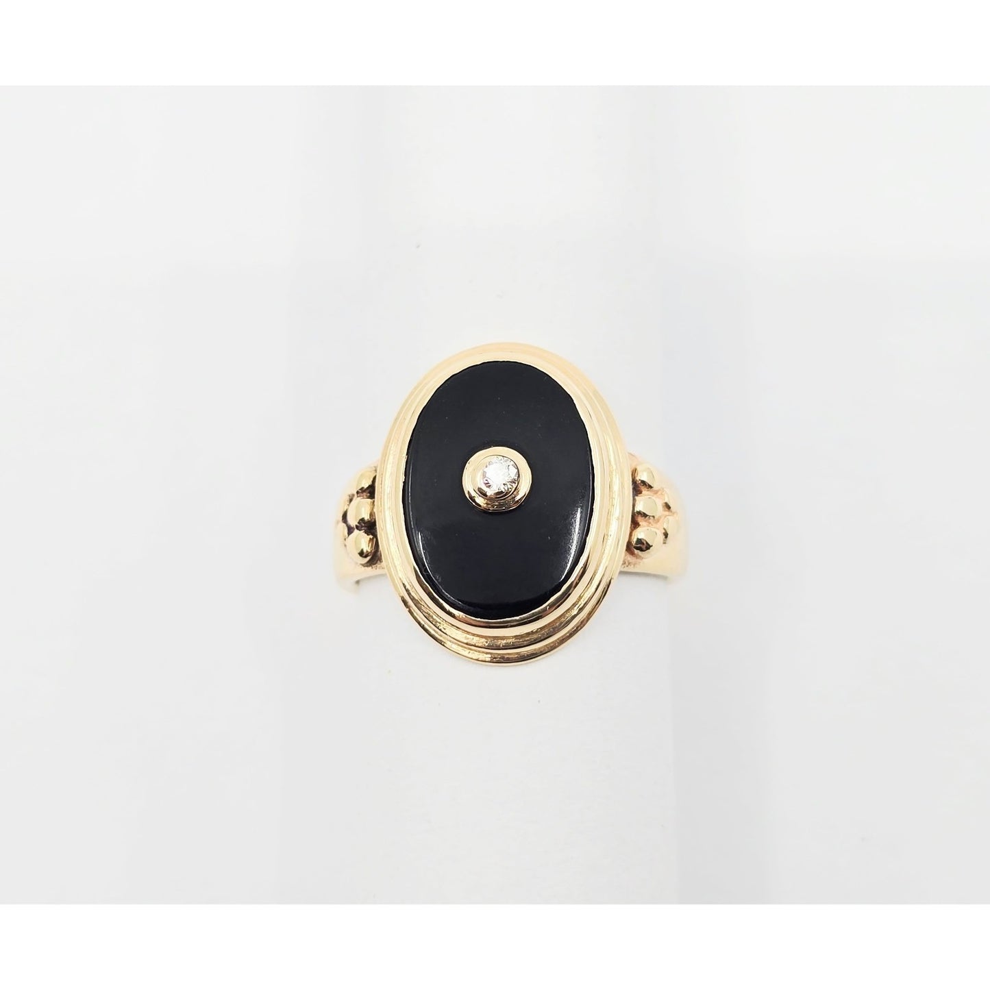 14K Yellow Gold Oval Shaped Onyx & Diamond Ring
