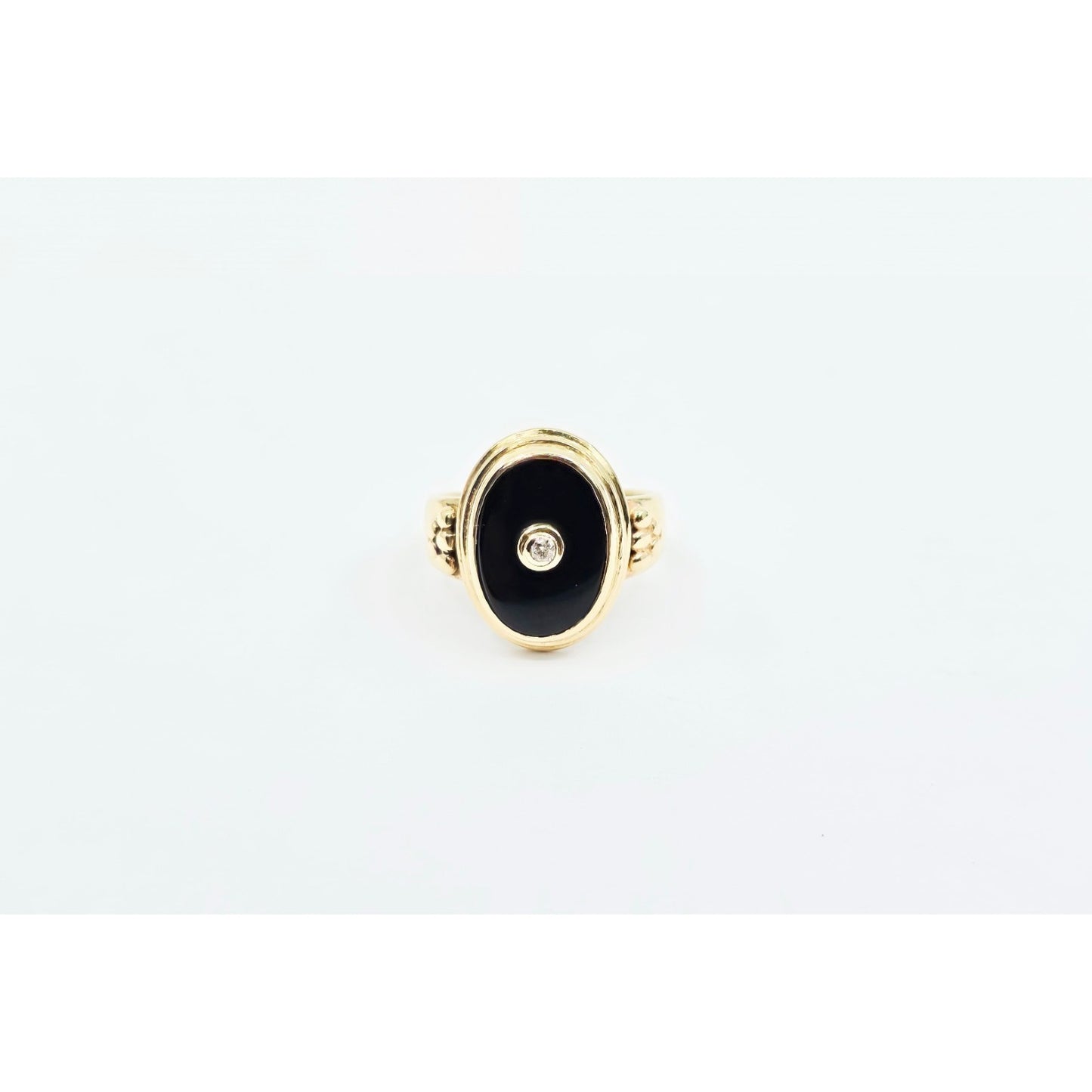 14K Yellow Gold Oval Shaped Onyx & Diamond Ring