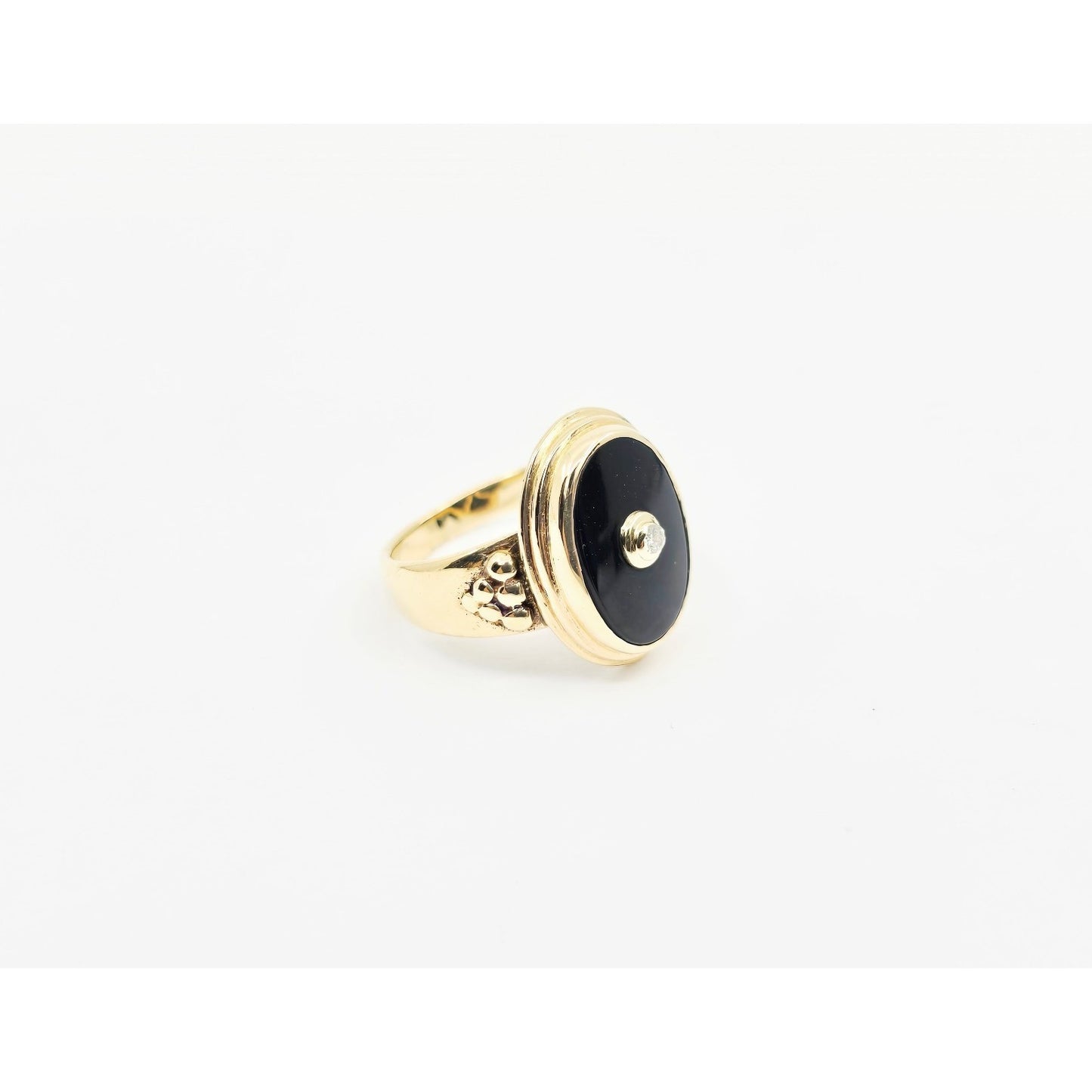 14K Yellow Gold Oval Shaped Onyx & Diamond Ring