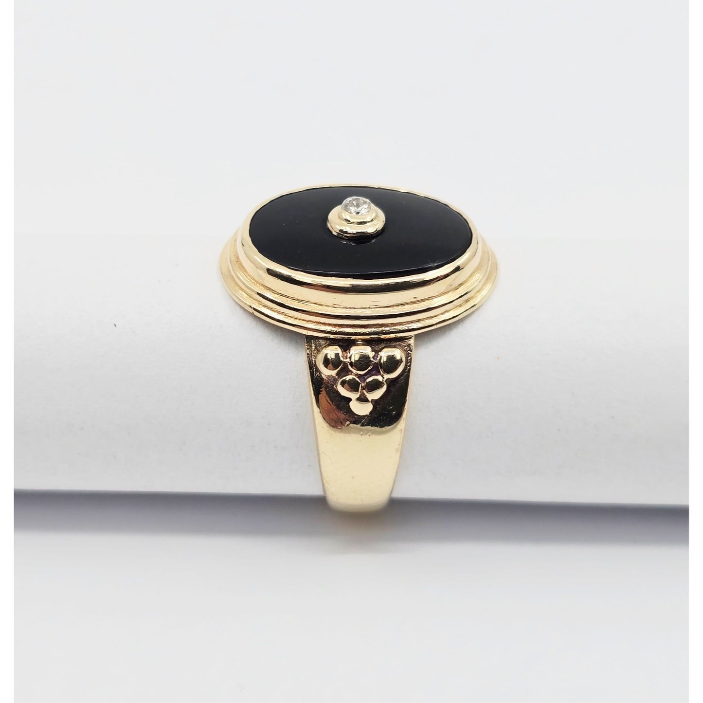 14K Yellow Gold Oval Shaped Onyx & Diamond Ring
