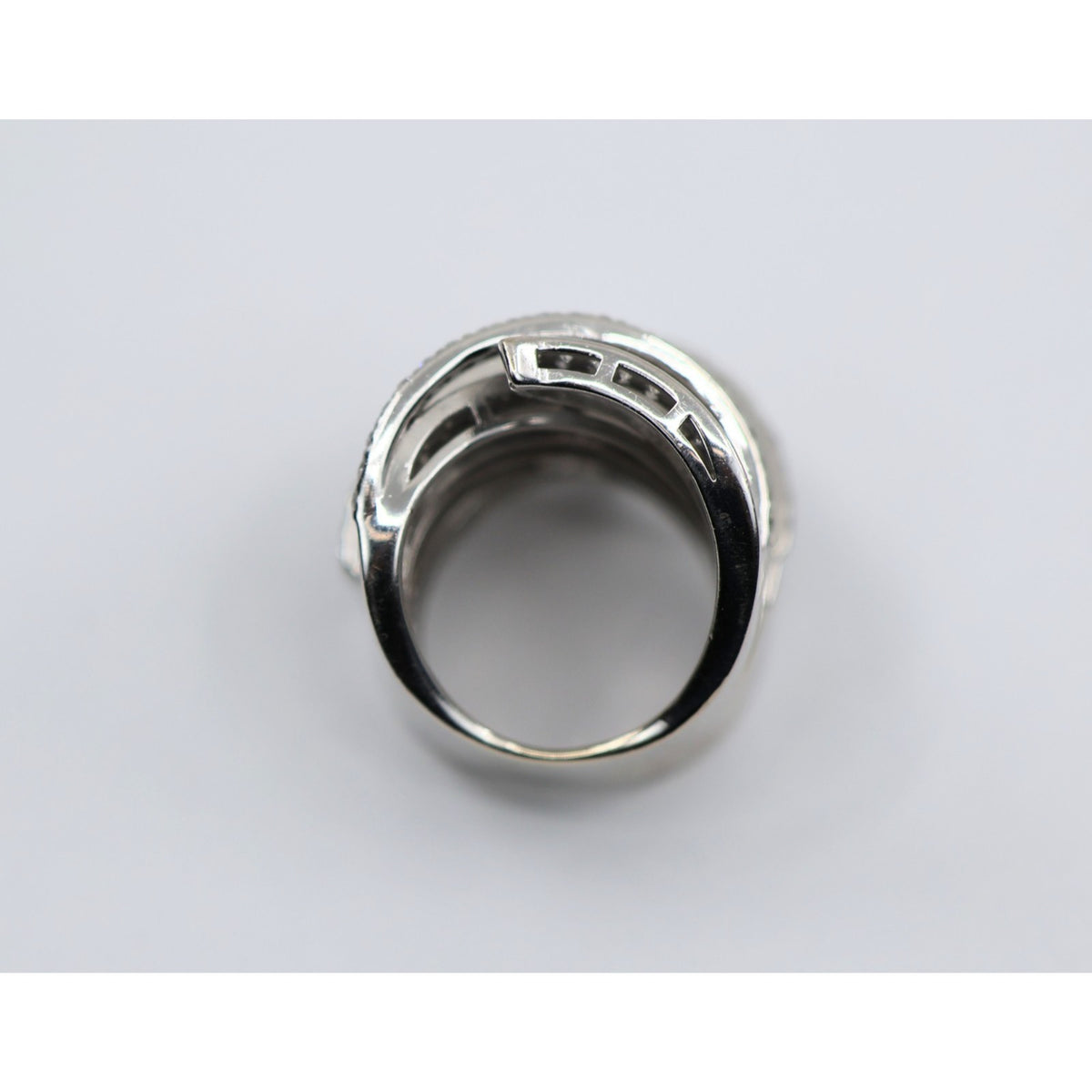 14K White Gold Diamond Pave Multi Row Spiral Wrap Crossover Wide Cocktail Ring