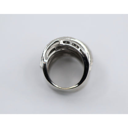 14K White Gold Diamond Pave Multi Row Spiral Wrap Crossover Wide Cocktail Ring