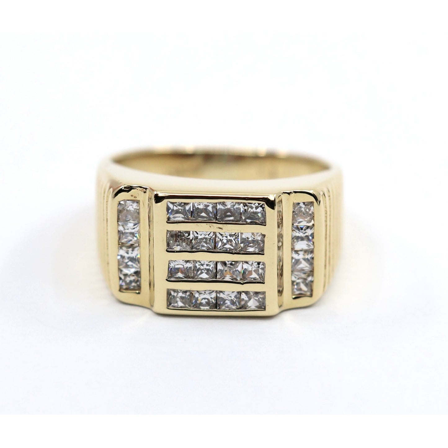 14K Yellow Gold Mens Princess Cut CZ Channel Set Statement Signet Ring