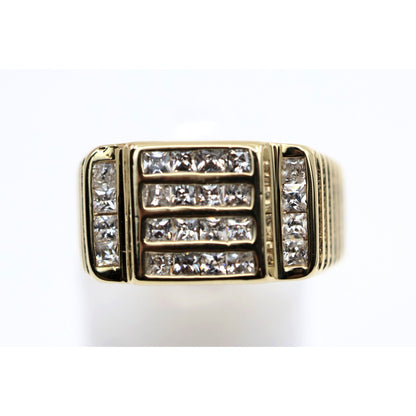 14K Yellow Gold Mens Princess Cut CZ Channel Set Statement Signet Ring